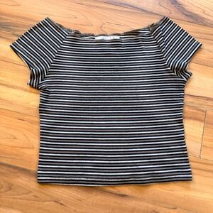 Striped Black/White/Grey Women's Stretchy 90s Top